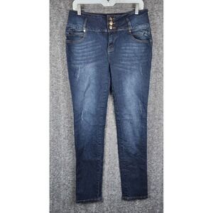 Fashion2Love Skinny Jeans Women 15 Dark Blue High Waist Studded Butt Lifting